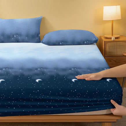 1 Simple modern starry sky printed matte Fitted Sheet, bedroom printed bed cover, bedding (excluding pillowcases) Lusy Store