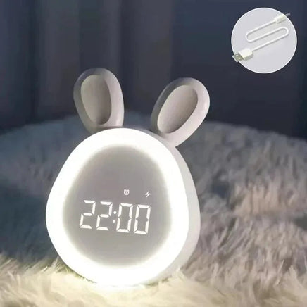Mini cartoon rabbit LED alarm clock night light for students dormitory digital display children wake up light USB charging White CHINA
