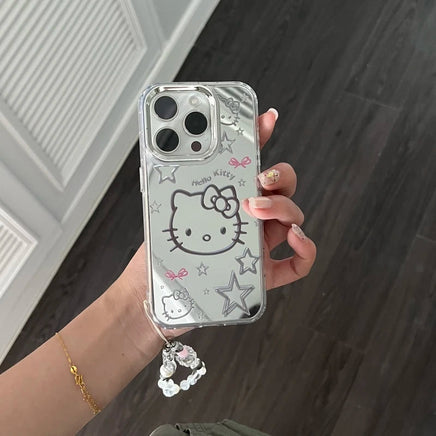 Cute Cartoon Sanrio Y2K Hello Kitty Silver Plating Phone Case For iPhone 16 15 14 13 12 11 Pro Max Cases Mirror Surface Cover