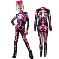 Girls Ghost Bride Gothic Rose Skeleton Scary Halloween Cosplay Costume Dress Role Play Carnival Children Party Outfit 1 PCS Set C