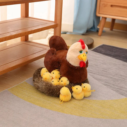 Lusy Store LLC Swan Chick Family Plush Toy Chicken Mother Baby Lifelike Animals Stuffed Doll With Nest Kids Comforting Gift Plush