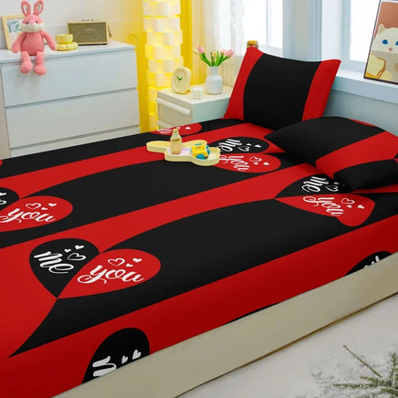 Lusy Store 1 Simple Modern Heart-Shaped Printed Matte Fitted Sheet, Bedroom Printed Bed Cover, Bedding (Excluding Pillowcases) 