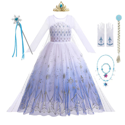 Frozen 2 Cosplay Costumes for Girls Anna & Elsa Princess Snow Queen Long Dresses Halloween Party Carnival Clothes Vestido Dress Set 3