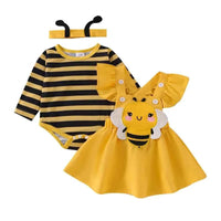 First Halloween Baby Girl Outfit Long Sleeve Romper Ladybug Suspender Skirt Dress Cute Baby Girl Fall Winter Clothes Yellow