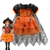 2-7Y Halloween Witch Cosplay Party Dress Cute Spider Mesh Cape Clothes Halloween Costumes for Baby Carnival Party Gifts set1