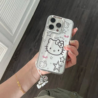 Cute Cartoon Sanrio Y2K Hello Kitty Silver Plating Phone Case For iPhone 16 15 14 13 12 11 Pro Max Cases Mirror Surface Cover
