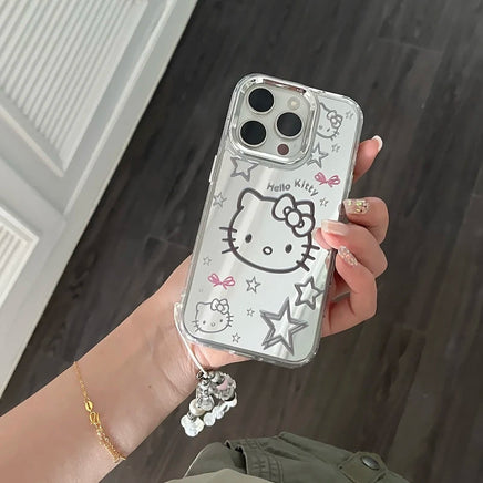 Cute Cartoon Sanrio Y2K Hello Kitty Silver Plating Phone Case For iPhone 16 15 14 13 12 11 Pro Max Cases Mirror Surface Cover