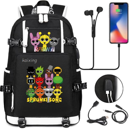 New Sprunki Print USB Boys Girls Kids Book Bags Large Capacity Teenagers Schoolbags Women Men Laptop Travel Backpack Picture Color 2 18 Inch