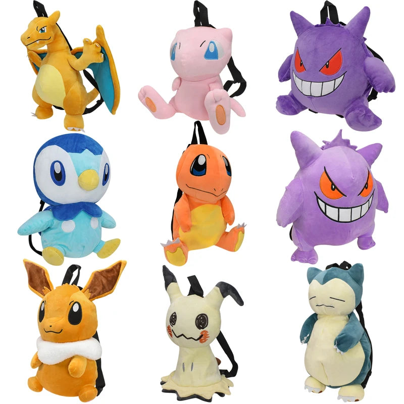 Lusy Store LLC 15 Styles Pokemon Charizard Mimikyu Eevee Snorlax Gengar Mew Mario Koopa Backpack Plush Stuffed Toys Plush