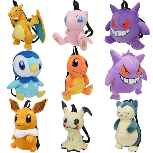 Lusy Store LLC 15 Styles Pokemon Charizard Mimikyu Eevee Snorlax Gengar Mew Mario Koopa Backpack Plush Stuffed Toys Plush