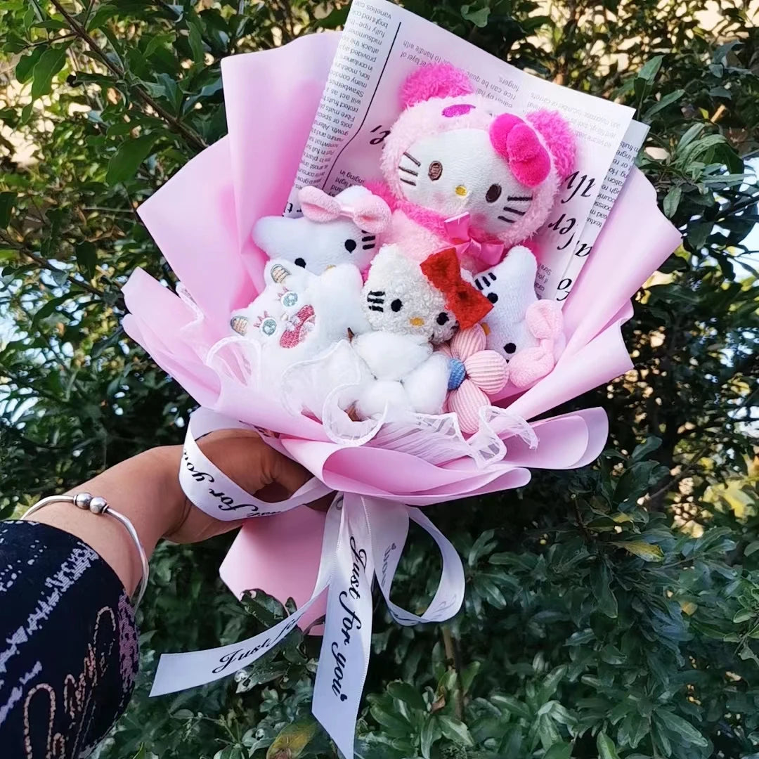 Lusy Store LLC Hello Kitty Plush Bouquet Rose Soap Flowers Wedding Party Decoration Christmas Valentine's Day Gift Bouquet