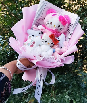 Lusy Store LLC Hello Kitty Plush Bouquet Rose Soap Flowers Wedding Party Decoration Christmas Valentine's Day Gift Bouquet