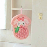 Cute Cartoon Kuromi Cinnamoroll Coral Velvet Hanging Kitchen Bathroom Children's Absorbent Hand Towel Square Towel c-Short style