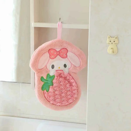 Cute Cartoon Kuromi Cinnamoroll Coral Velvet Hanging Kitchen Bathroom Children's Absorbent Hand Towel Square Towel c-Short style