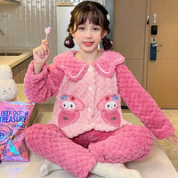 Sanrio Pajamas Kuromi Anime Children Comfortable Coral Cartoon Cute Warm Casual Home Clothing I