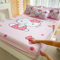 Hello Kitty Fitted Sheet Bed Cover Nonslip Mattress Cover Soft Bedding Brushed Protector