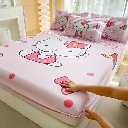 Hello Kitty Fitted Sheet Bed Cover Nonslip Mattress Cover Soft Bedding Brushed Protector