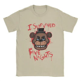 Five Nights T-Shirts for Men At Freddys Novelty Pure Cotton Tee Shirt Round Collar Short Sleeve Plus Size Clothes Khaki