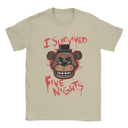 Five Nights T-Shirts for Men At Freddys Novelty Pure Cotton Tee Shirt Round Collar Short Sleeve Plus Size Clothes Khaki