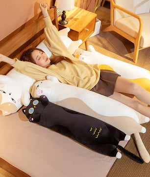 Lusy Store LLC Long Giant Cats Plush Toy Cylidrical Animal Bolster Pillow Cat Stuffed Plushie Children Sleeping Friend Gift Plush