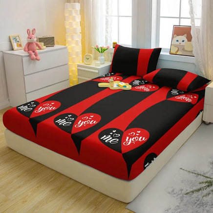 Lusy Store 1 Simple Modern Heart-Shaped Printed Matte Fitted Sheet, Bedroom Printed Bed Cover, Bedding (Excluding Pillowcases) 