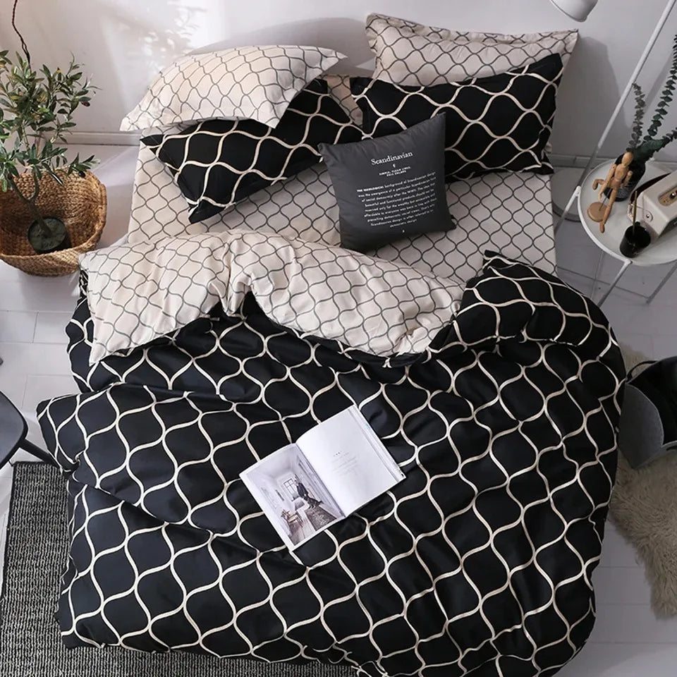 Luxury Black Bedding Comforter Set with Pillow Case SIngle Full Size Bed Linen Duvet Cover Set Queen/King Double Single Bed Lusy Store
