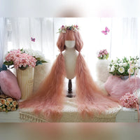 OLACARE Synthetic Super Long Curly Lolita Wig With Bangs 120cm Blonde White Pink Cute Fake Hair Women Halloween Cosplay Wigs OMBRE