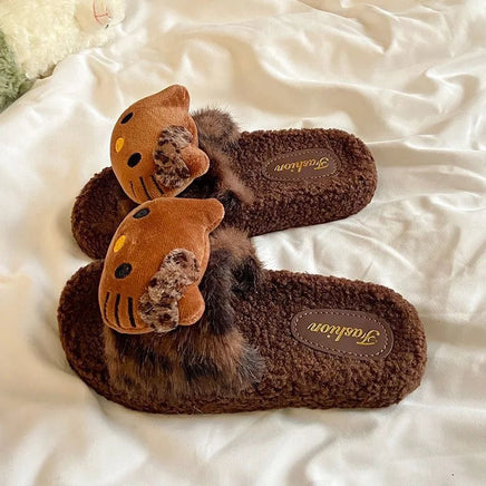 Sanrio Hellokitty Slippers Anime Cartoon Kawaii Cute Home Plush Slippers Fashion Casual Outdoor Ladies Slippers Woman Shoes Gift Lusy Store