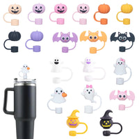 1-19pcs Cartoon 3D Halloween Series Stanley Straw Covers Reusable 10mm Straw Topper Compatible With Dust-Proof Straw Tips Lid