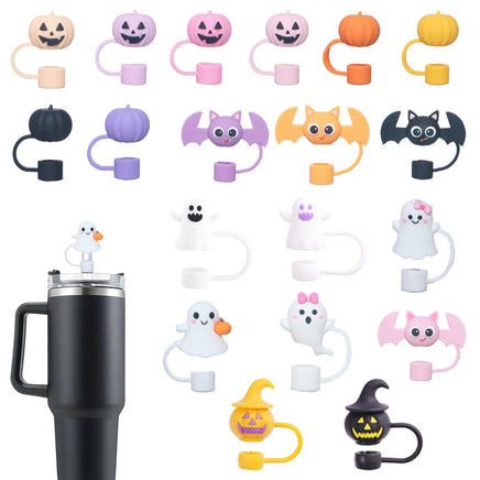1-19pcs Cartoon 3D Halloween Series Stanley Straw Covers Reusable 10mm Straw Topper Compatible With Dust-Proof Straw Tips Lid