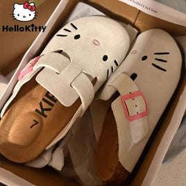 Sanrio Hello Kitty Cat Cute Anime Slippers Summer 2024 Female New Thick Sole Flat Shoes Sweet Cartoon Outdoor Anti Slip Slippers Lusy Store