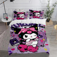 Kuromi & Hello Kitty Sanrio Cute Cartoon Duvet Cover Set 100% Polyester Bedding for Kids & Adults 2/3pcs Soft & Comfortable 1 set