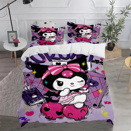 Kuromi & Hello Kitty Sanrio Cute Cartoon Duvet Cover Set 100% Polyester Bedding for Kids & Adults 2/3pcs Soft & Comfortable 1 set