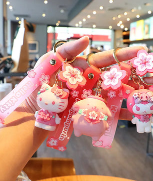 Lusy Store LLC Sakura Figurine Keychain Pink Hello Kitty Melody Kuromi Model PVC Keychain