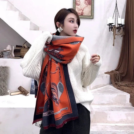 Throw Blanket Luxury Winter Cashmere Scarf Women Design Warm Blanket Horse Scarves Female Shawl Wraps Poncho Feminino Inverno Lusy Store