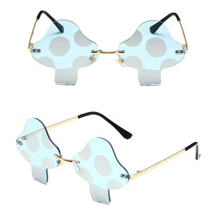 Mushroom Shape Sunglasses Irregular Rimless Sun Glasses Retro Trendy Fun Sunglasses for Women Men Halloween Decorations Party Fa