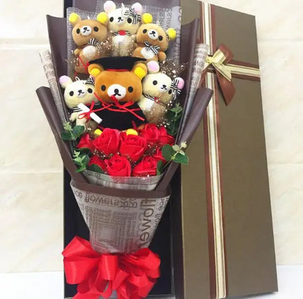 Graduate Teddy Bear Stuffed Animal Plush Toy Lover Rilakkuma With graduation Flower Bouquet Gift Box Birthday Graduation Gifts 5 NO box