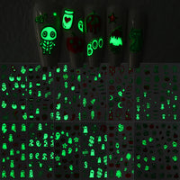 12Sheets Halloween Luminous Nail Art Stickers Cartoon Ghost /Pumpkin/Spider/Bat/Skull/Black-Cat Decals Manicure Adhesive Sliders NLZ306-S1-18
