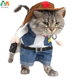 Pet Dog Cat Halloween Costumes,West Cowboy Uniform with Hat,Funny Pet Cowboy Outfit,Clothing Funny Costume for Cats & Small Dogs