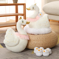 Lusy Store LLC Swan Chick Family Plush Toy Chicken Mother Baby Lifelike Animals Stuffed Doll With Nest Kids Comforting Gift Plush