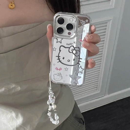 Cute Cartoon Sanrio Y2K Hello Kitty Silver Plating Phone Case For iPhone 16 15 14 13 12 11 Pro Max Cases Mirror Surface  Cover Lusy Store