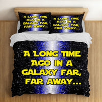 Sci-Fi "A Long Time Ago in a Galaxy Far, Far Away" Bedding Set - Space Themed Duvet Cover & Pillowcases