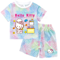 Hello Kitty Sets Summer Breathable Soft Children Clothes Baby Girls Cute Cartoon Short Sleeve Thin Two Piece Suit Gift KT532Y-KT906K