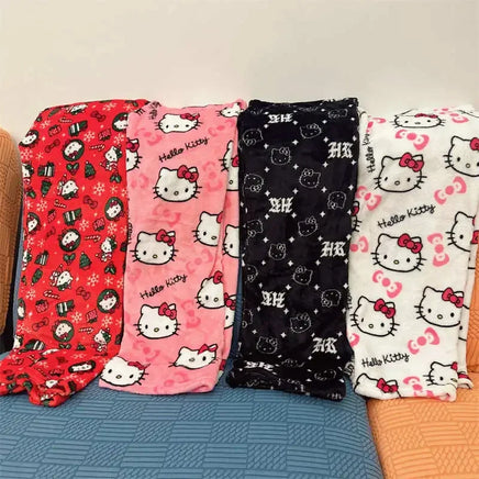 Hello Kitty Pajama Pants Fleece Double Elastic Fabric Soft Trousers Women Trousers Cartoon Birthday Gift