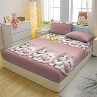 Lusy Store 1 Cartoon Fun Animal Printed Matte Fitted Sheet, Bedroom Printed Bed Cover, Bedding (Excluding Pillowcases) 