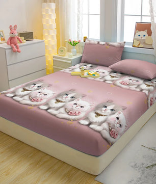 Lusy Store 1 Cartoon Fun Animal Printed Matte Fitted Sheet, Bedroom Printed Bed Cover, Bedding (Excluding Pillowcases) 