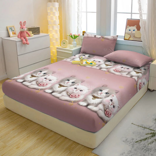 Lusy Store 1 Cartoon Fun Animal Printed Matte Fitted Sheet, Bedroom Printed Bed Cover, Bedding (Excluding Pillowcases) 