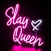 Lusy Store LLC Slay Queen Neon Sign Pink White LED for Wall Decor Bedroom Girl Aesthetic Room Dorm Decor Party Gifts Neon Sign