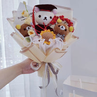 Graduate Teddy Bear Stuffed Animal Plush Toy Lover Rilakkuma With graduation Flower Bouquet Gift Box Birthday Graduation Gifts light yellow NO box