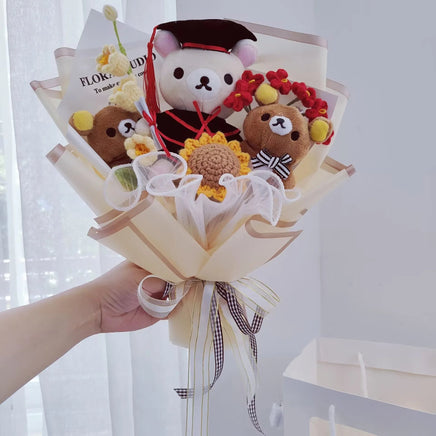 Graduate Teddy Bear Stuffed Animal Plush Toy Lover Rilakkuma With graduation Flower Bouquet Gift Box Birthday Graduation Gifts light yellow NO box